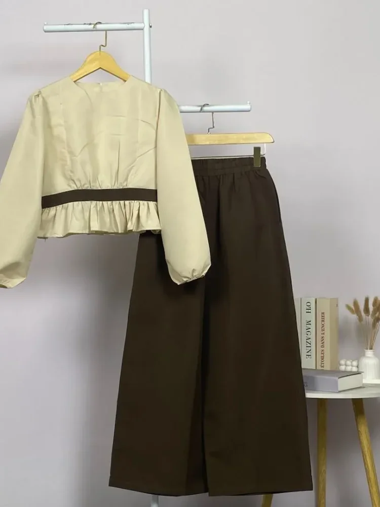 ASAYA Setelan wanita dengan lengan bell dan resleting buatan tangan bergaya minimalis warna solid