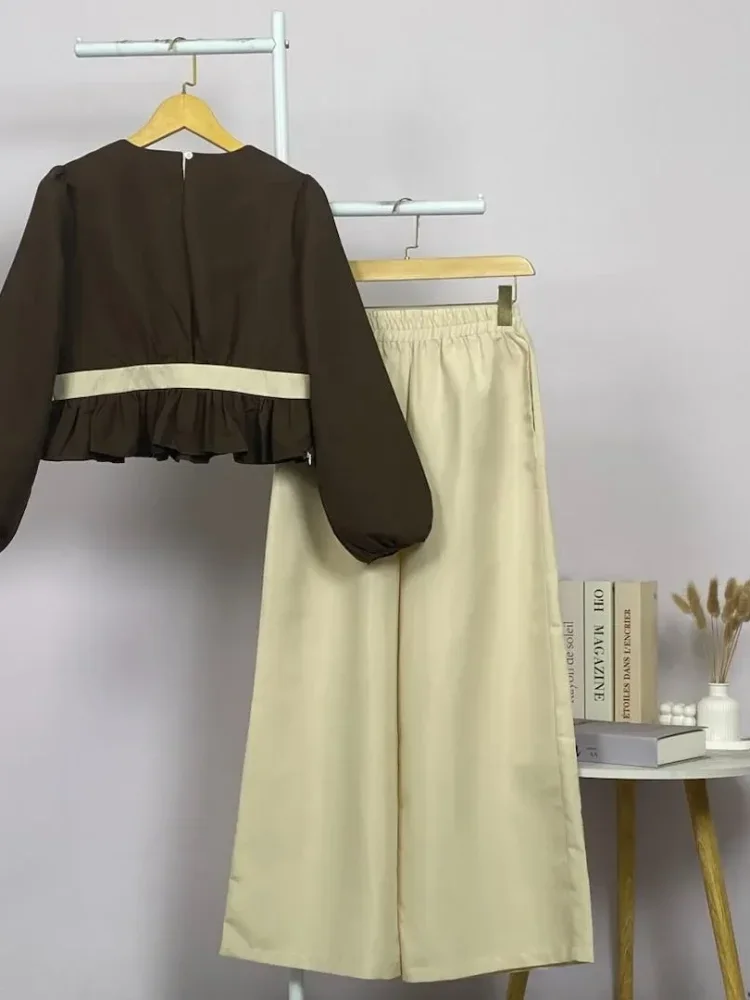 ASAYA Setelan wanita dengan lengan bell dan resleting buatan tangan bergaya minimalis warna solid