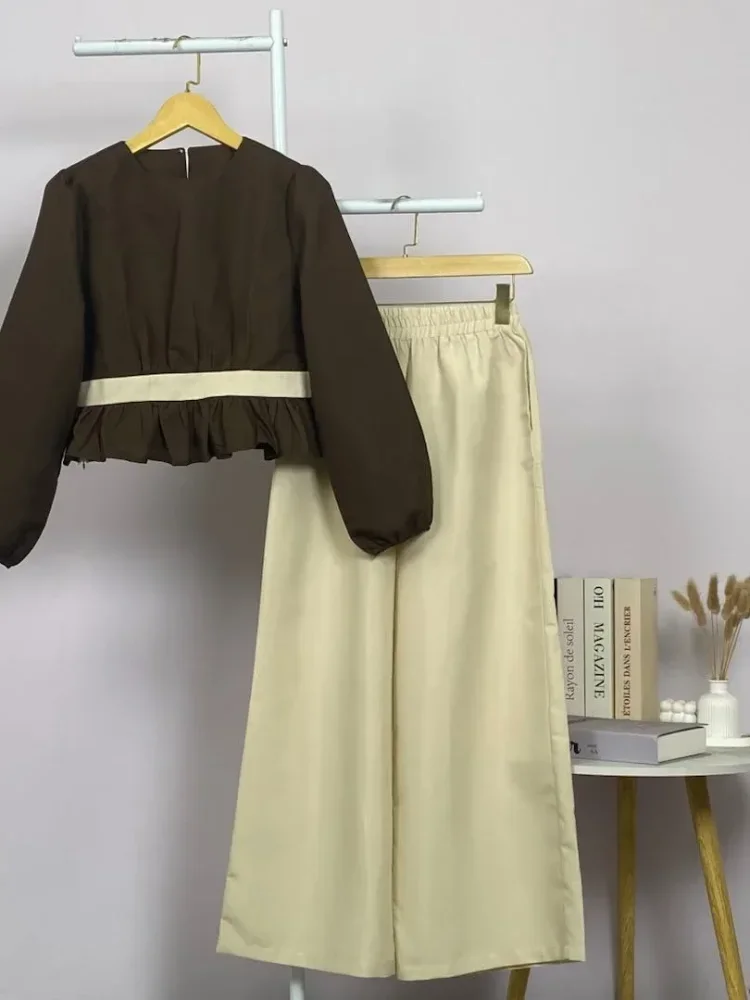 ASAYA Setelan wanita dengan lengan bell dan resleting buatan tangan bergaya minimalis warna solid