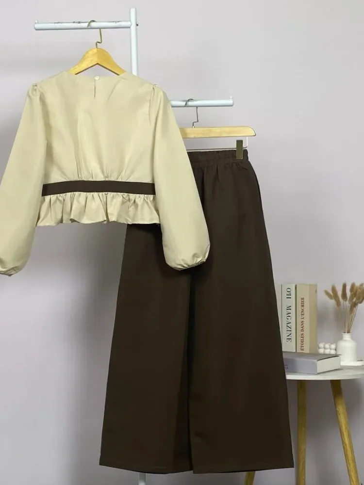 ASAYA Setelan wanita dengan lengan bell dan resleting buatan tangan bergaya minimalis warna solid