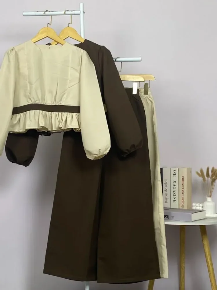ASAYA Setelan wanita dengan lengan bell dan resleting buatan tangan bergaya minimalis warna solid