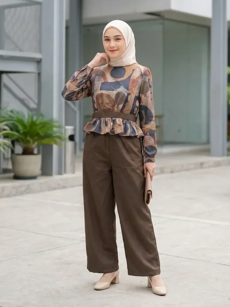 ASAYA Setelan wanita dengan lengan bell dan resleting buatan tangan bergaya minimalis warna solid