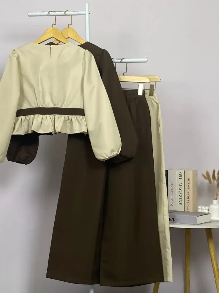 ASAYA Setelan wanita dengan lengan bell dan resleting buatan tangan bergaya minimalis warna solid