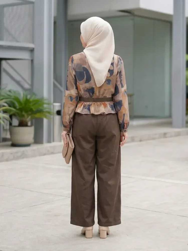 ASAYA Setelan wanita dengan lengan bell dan resleting buatan tangan bergaya minimalis warna solid
