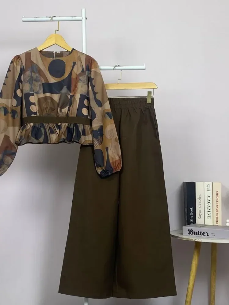 ASAYA Setelan wanita dengan lengan bell dan resleting buatan tangan bergaya minimalis warna solid