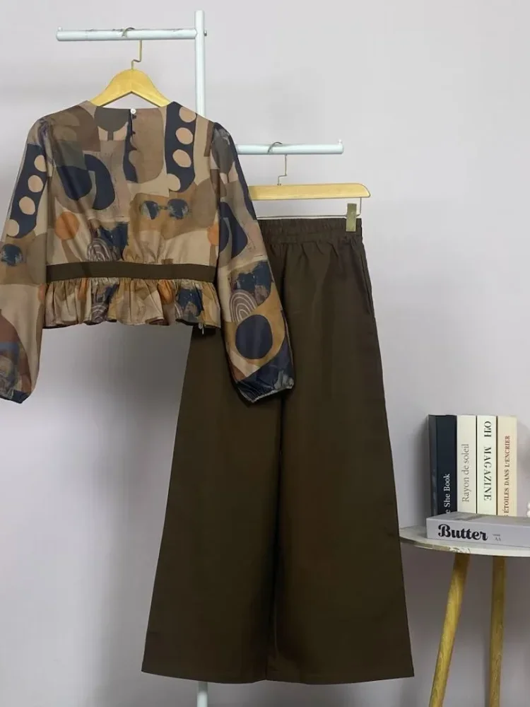 ASAYA Setelan wanita dengan lengan bell dan resleting buatan tangan bergaya minimalis warna solid