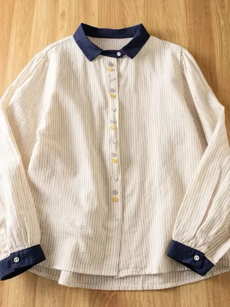 FADFAD Kemeja blouse striped dengan warna soft dan longgar