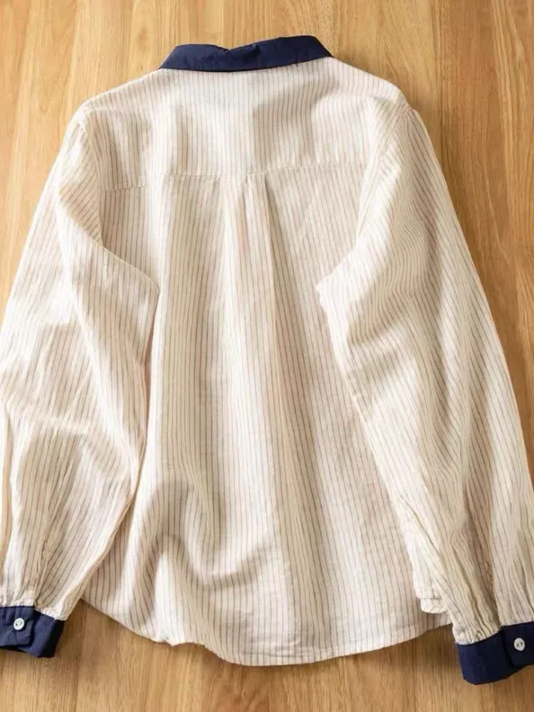 FADFAD Kemeja blouse striped dengan warna soft dan longgar