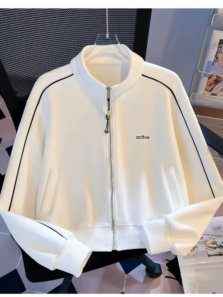 CHICMORE Jaket pakaian wanita dengan zipper dan jerah berdiri lengan panjang gaya korea kekinian