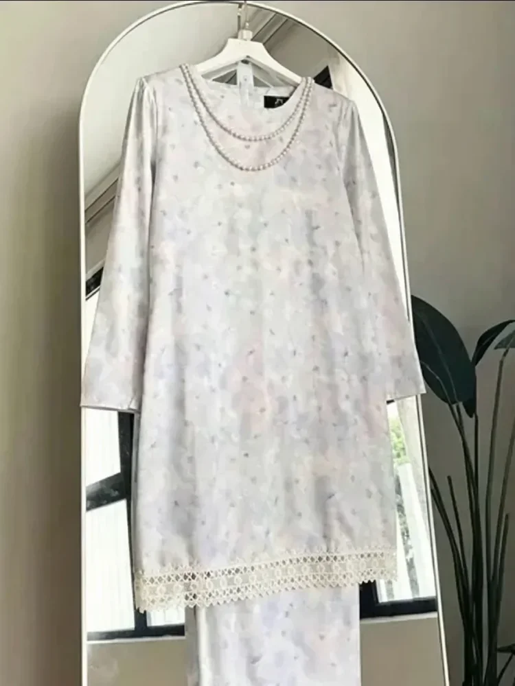 ASAYA Setelan wanita 2in1 blouse lengan panjang motif print kombinasi bunga + rok panjang highwaist elegan model kekinian