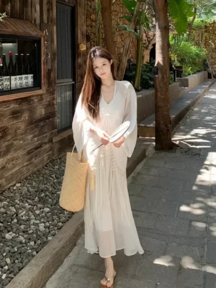 CHICMORE Gaun maxi lengan panjang model terbaru warna solid elegant
