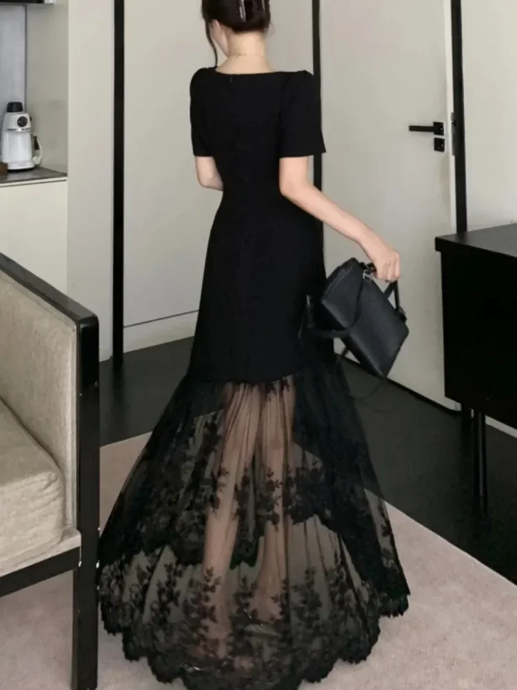 FADFAD Gaun elegan dengan lengan pendek gaya kekinian baru untuk wanita