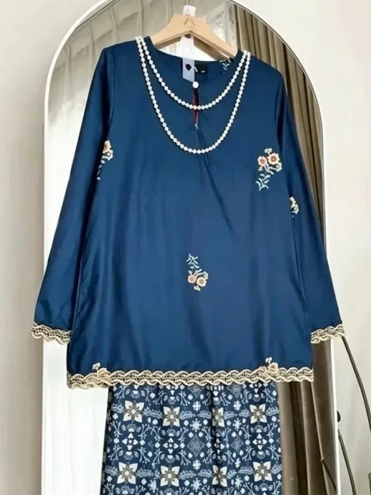 ASAYA Setelan wanita 2in1 blouse lengan panjang motif print kombinasi bunga + rok panjang highwaist elegan model kekinian