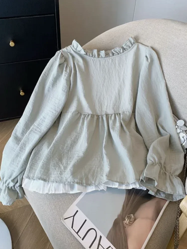 CHICMORE Atasan pakaian wanita lengan panjang kerah v neck warna solid gaya minimalis