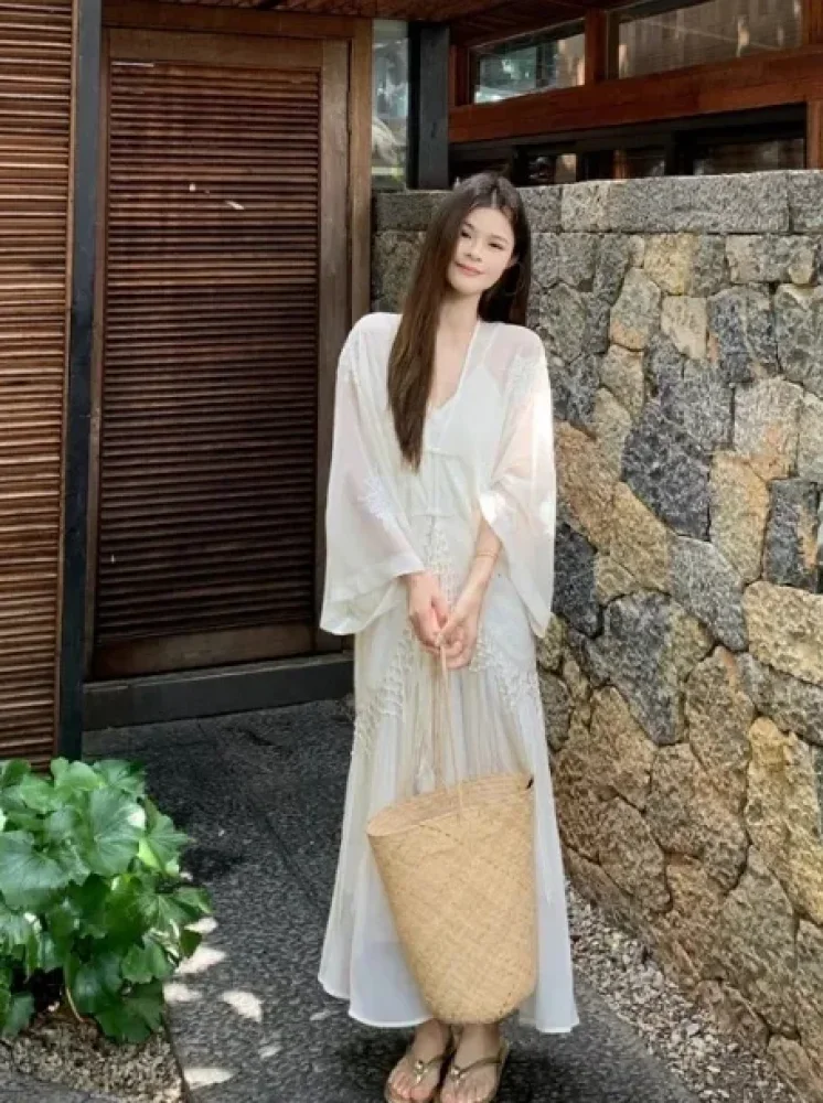 CHICMORE Gaun maxi lengan panjang model terbaru warna solid elegant