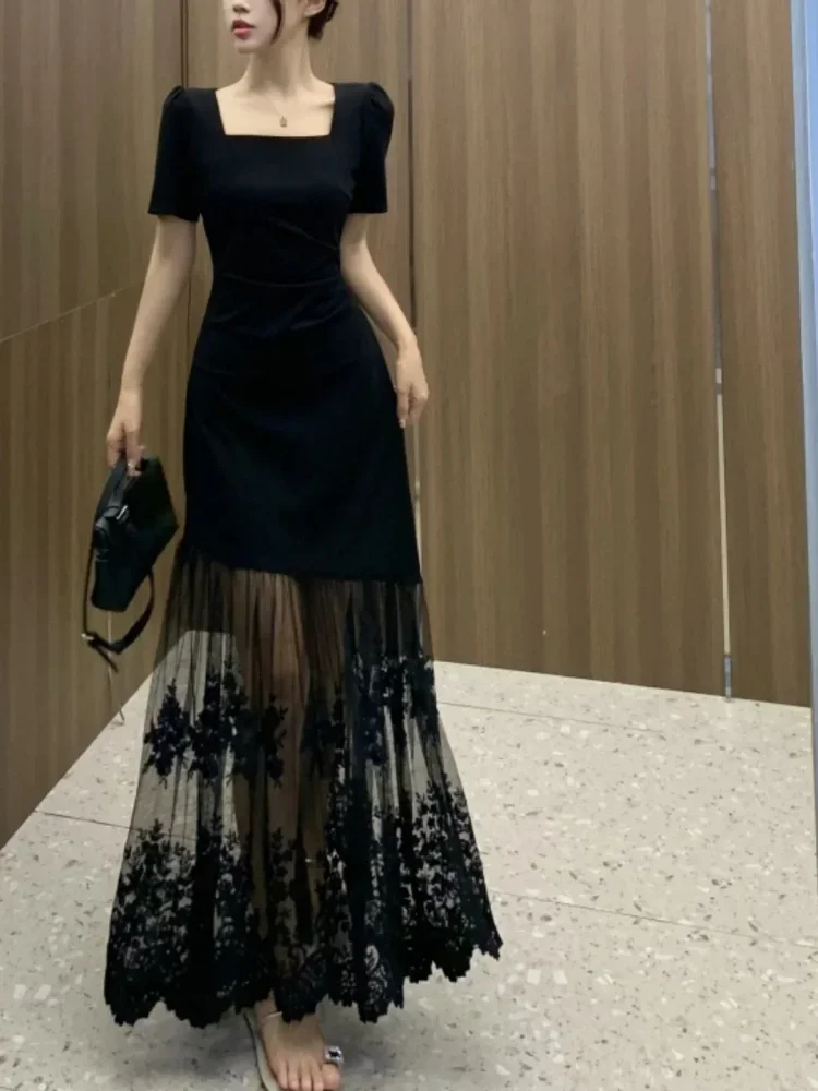 FADFAD Gaun elegan dengan lengan pendek gaya kekinian baru untuk wanita