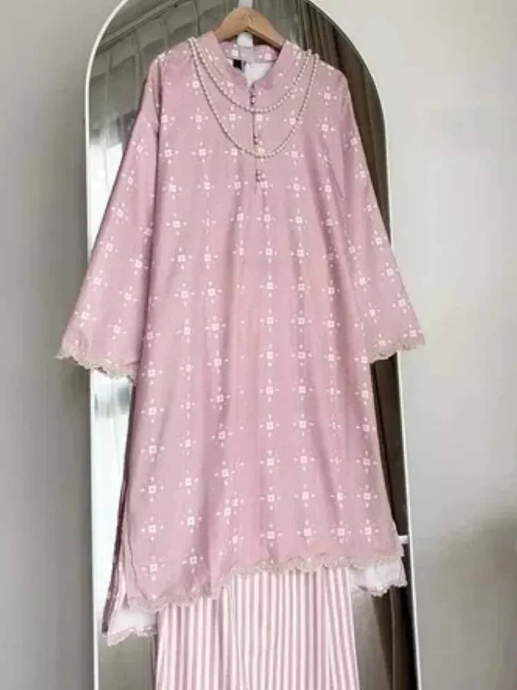 ASAYA Setelan wanita 2in1 blouse lengan panjang motif print kombinasi bunga + rok panjang highwaist elegan model kekinian