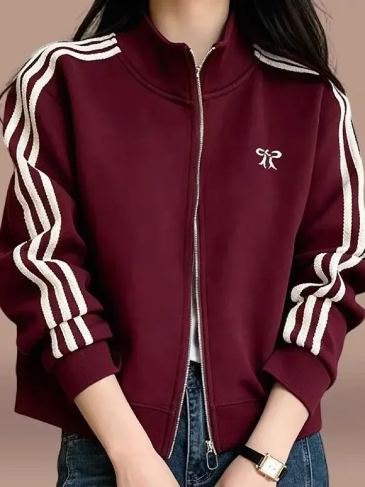 CHICMORE Atasan wanita jaket lengan panjang dengan zipper model kekinian korean style