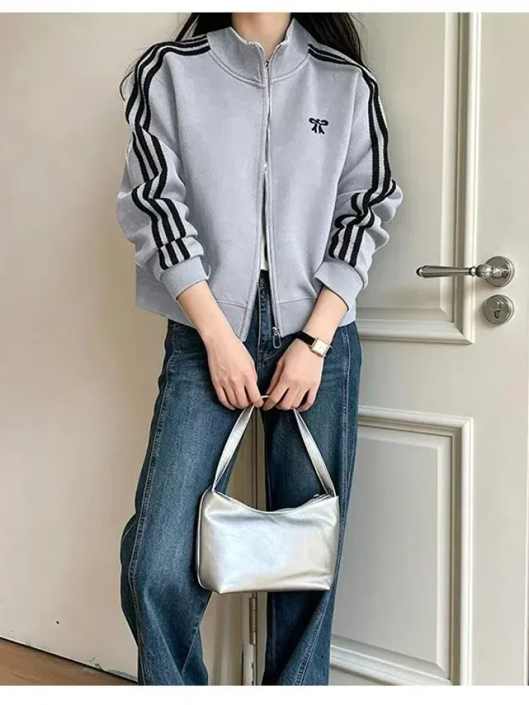 CHICMORE Atasan wanita jaket lengan panjang dengan zipper model kekinian korean style