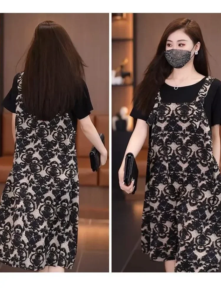 FADFAD Gaun midi lengan pendek motif printed kekinian