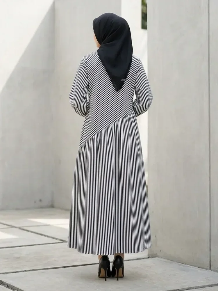 ASAYA Gaun dengan lengan panjang motif cantik gaya manis