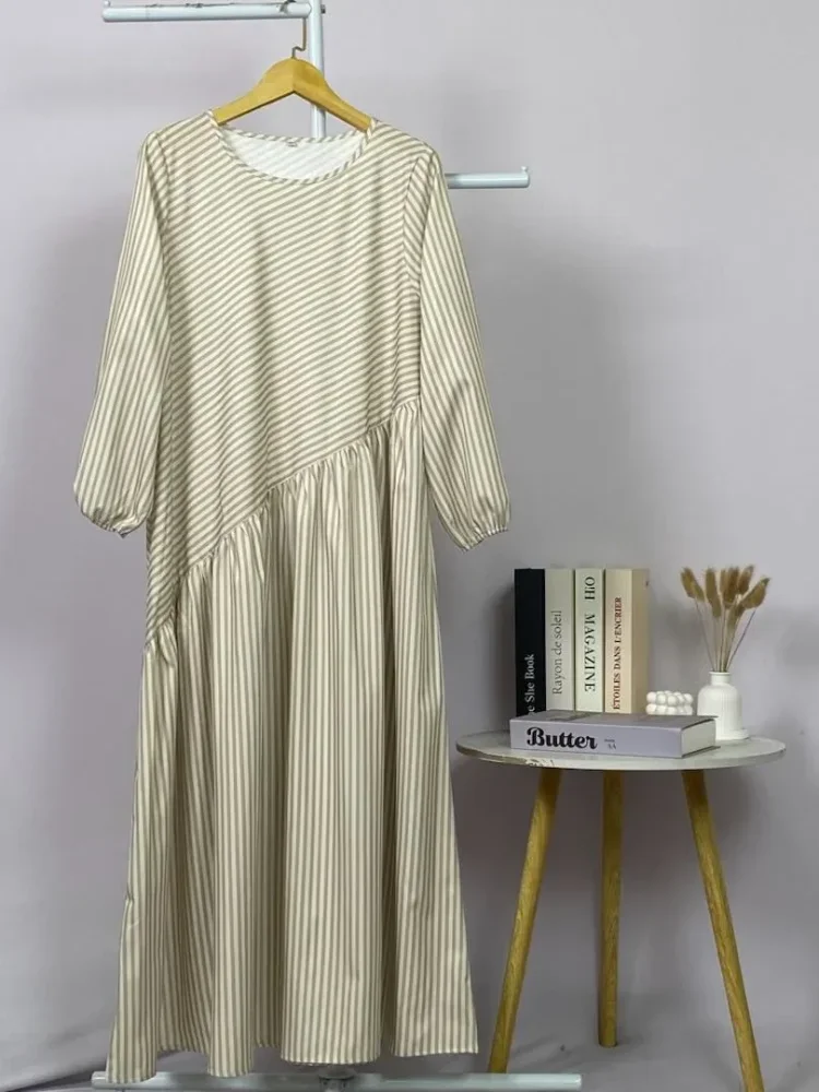 ASAYA Gaun dengan lengan panjang motif cantik gaya manis