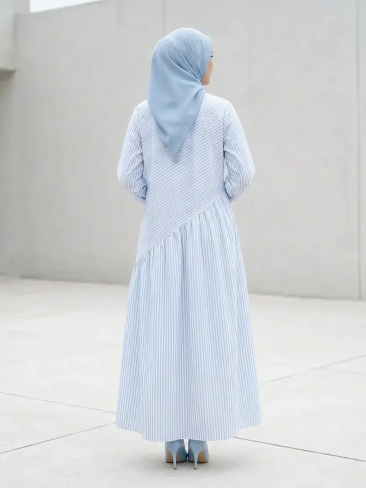 ASAYA Gaun dengan lengan panjang motif cantik gaya manis