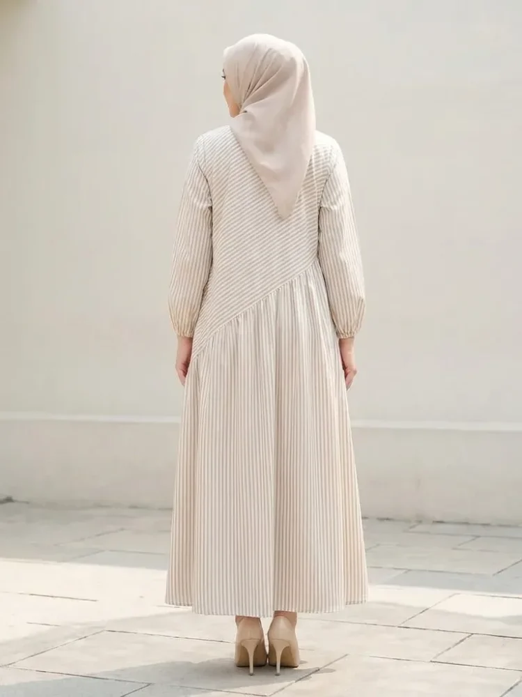 ASAYA Gaun dengan lengan panjang motif cantik gaya manis