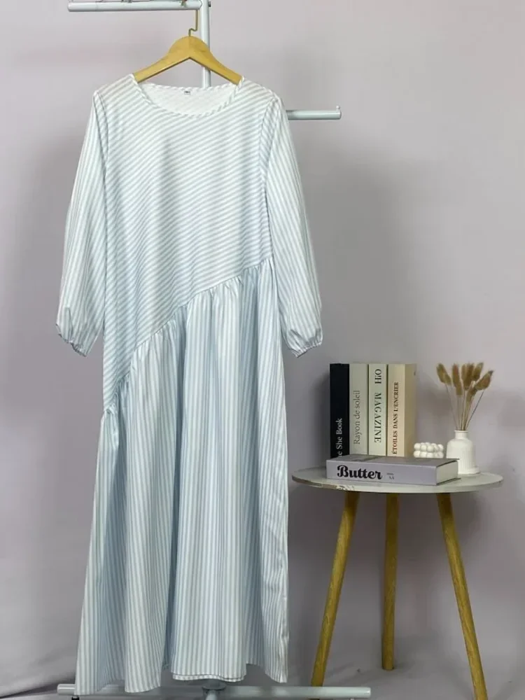 ASAYA Gaun dengan lengan panjang motif cantik gaya manis
