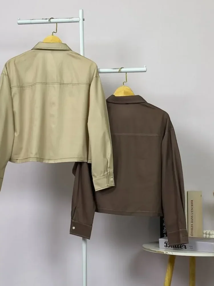 ASAYA Kemeja kasual polos, desain jahitan tekanan, kerah lengan panjang, dilengkapi dengan saku dan desain pita ruffle, dipadukan dengan set celana panjang polos