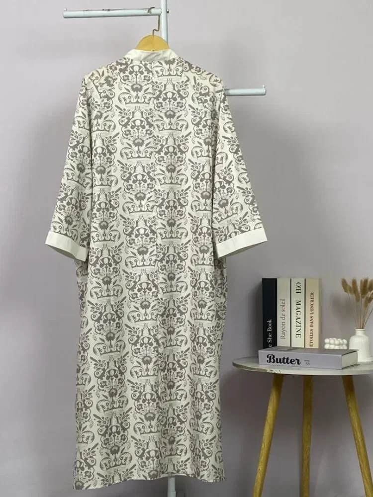 ASAYA Gamis wanita elegan motif garis kotak biru abu modern kekinian