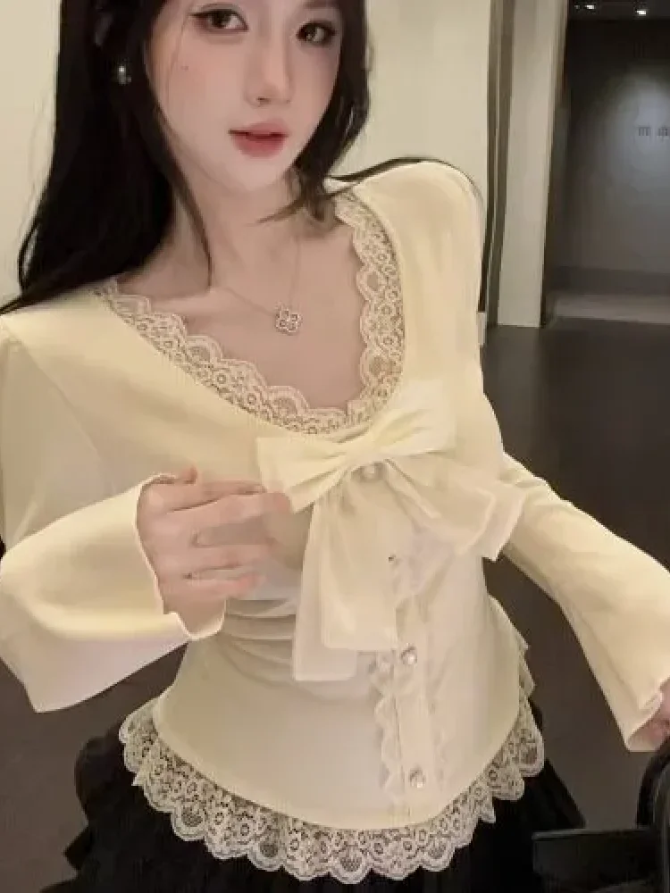 CHICMORE Atasan blouse pinggang ramping lengan panjang kerah v neck korean style