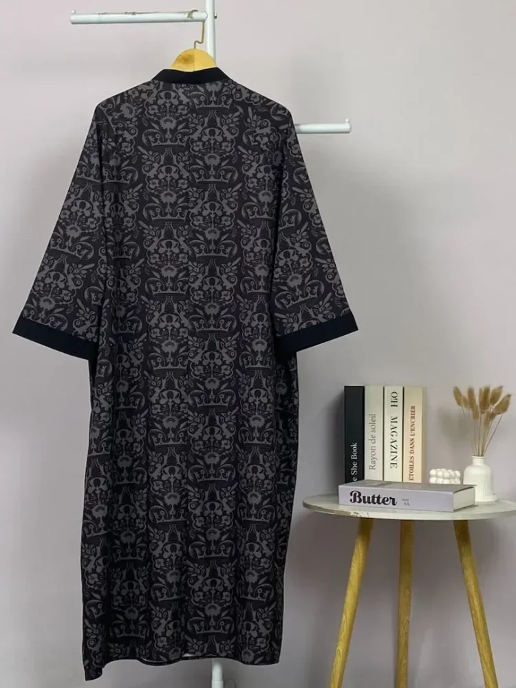 ASAYA Gamis wanita elegan motif garis kotak biru abu modern kekinian