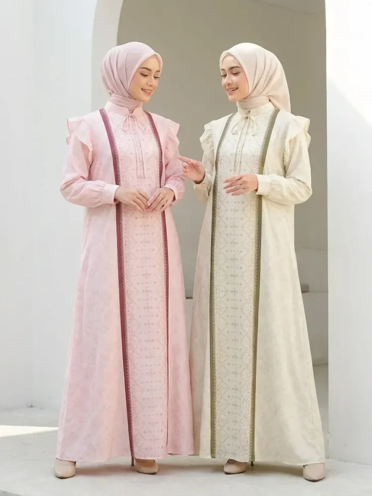 ASAYA Gaun wanita lengan panjang berlipat, cocok untuk acara resmi & santai sehari-hari