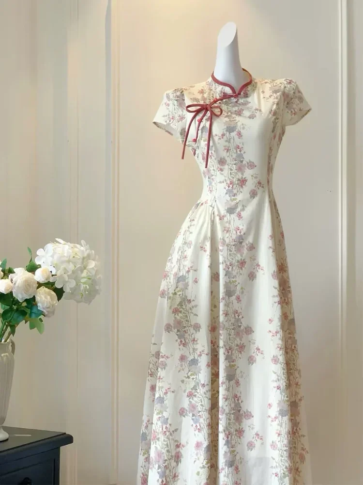 CHICMORE Gaun motif cetak anggun bergaya cina mode baru untuk wanita