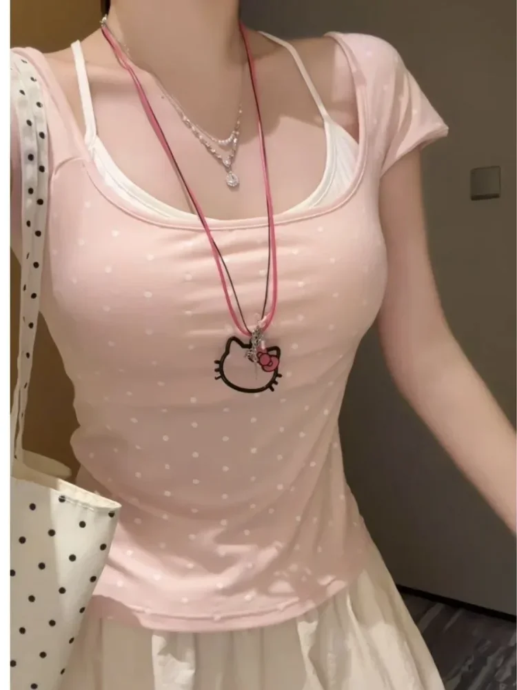 ASAYA Kaos wanita model color-block dengan aksen pita dan desain punggung terbuka atasan slim-fit