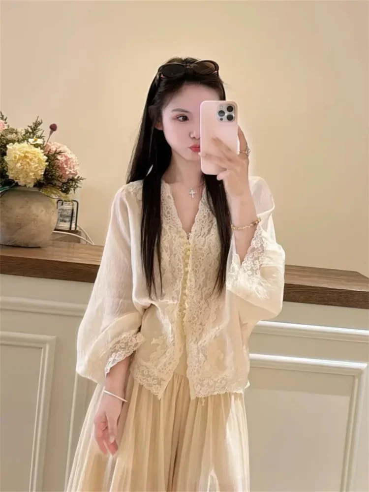 CHICMORE Setelan dua potong pakaian wanita mode baru kerah v neck warna baru bergaya kekinian korea elegan