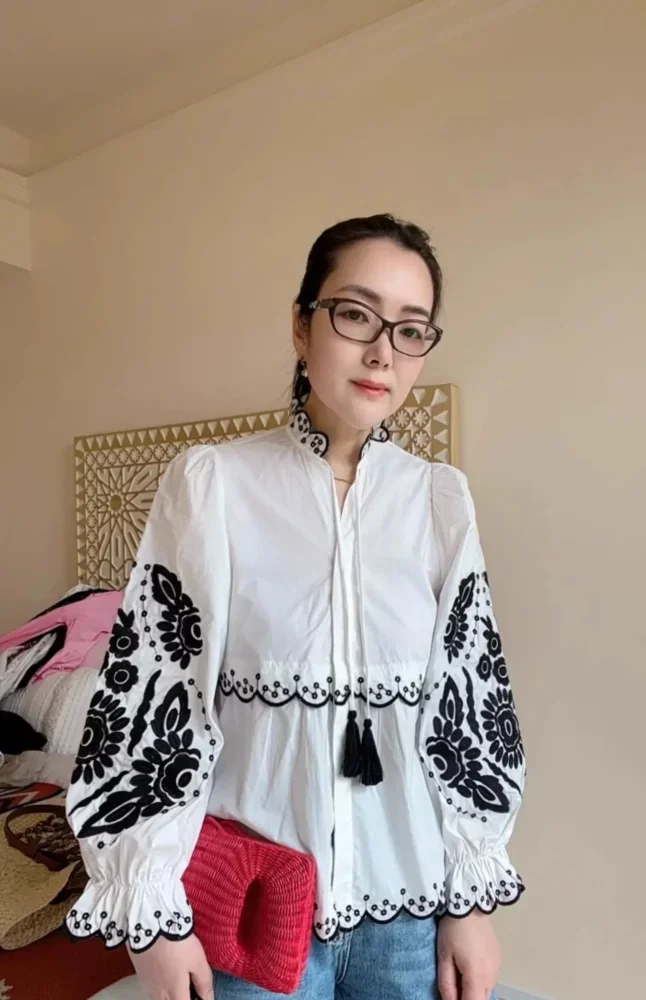 FADFAD Atasan blouse lengan panjang dengan gaya elegan baru untuk wanita