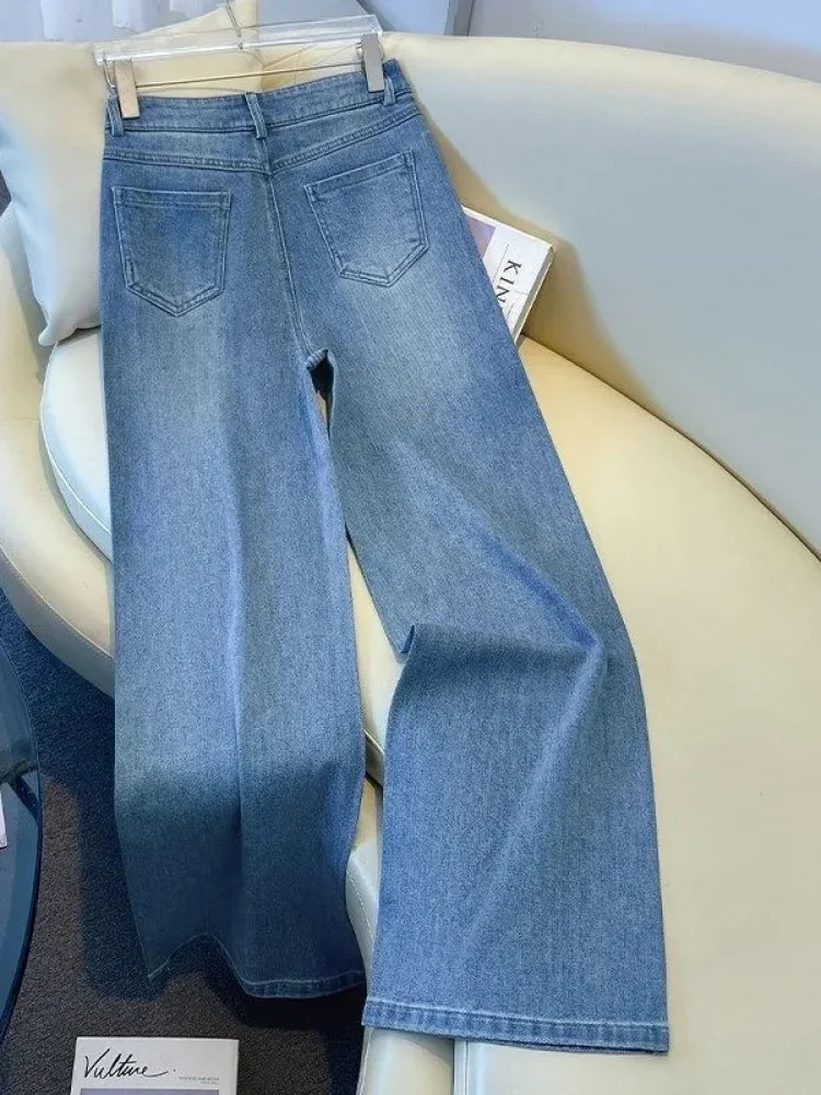 FADFAD Celana jeans wanita berkaki lebar dengan hiasan rhinestone motif kupu-kupu yang rumit