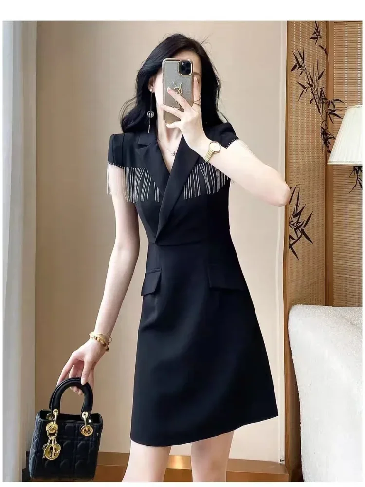 FADFAD Gaun pesta kerah leher v lengan pendek model kekinian