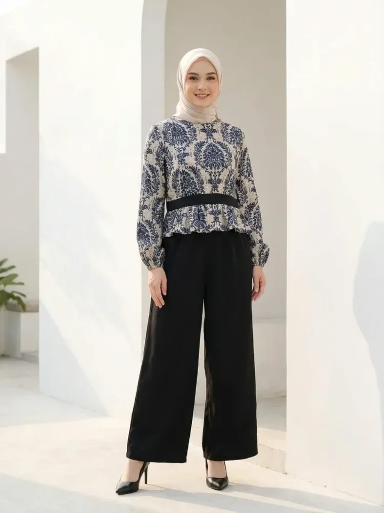 ASAYA Setelan wanita dengan lengan bell dan resleting buatan tangan bergaya minimalis warna solid