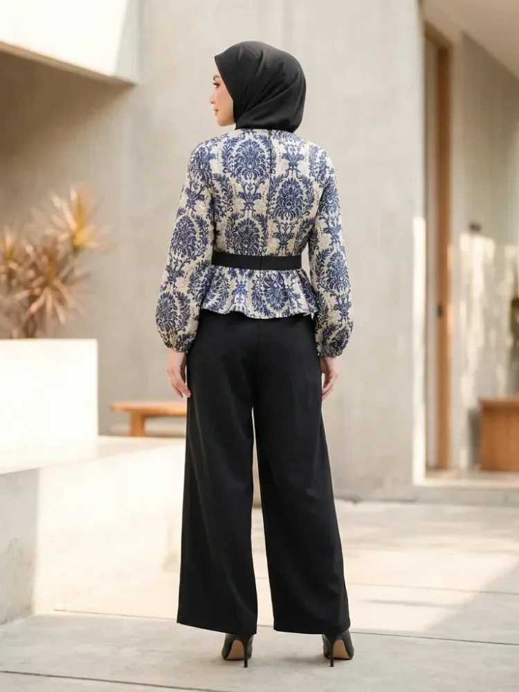 ASAYA Setelan wanita dengan lengan bell dan resleting buatan tangan bergaya minimalis warna solid