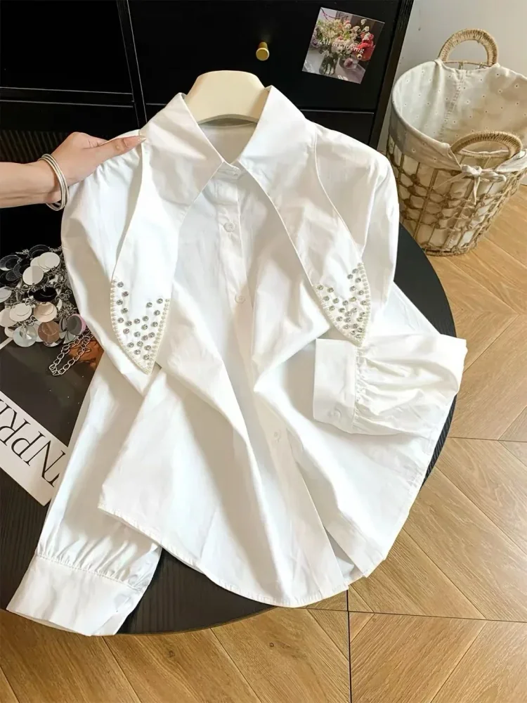 CHICMORE Kemeja warna solid dengan kancing aktif dan lengan panjang gaya baru