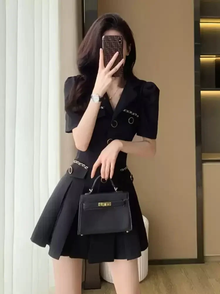 FADFAD Gaun rok panjang sedang modis lengan pendek elegan