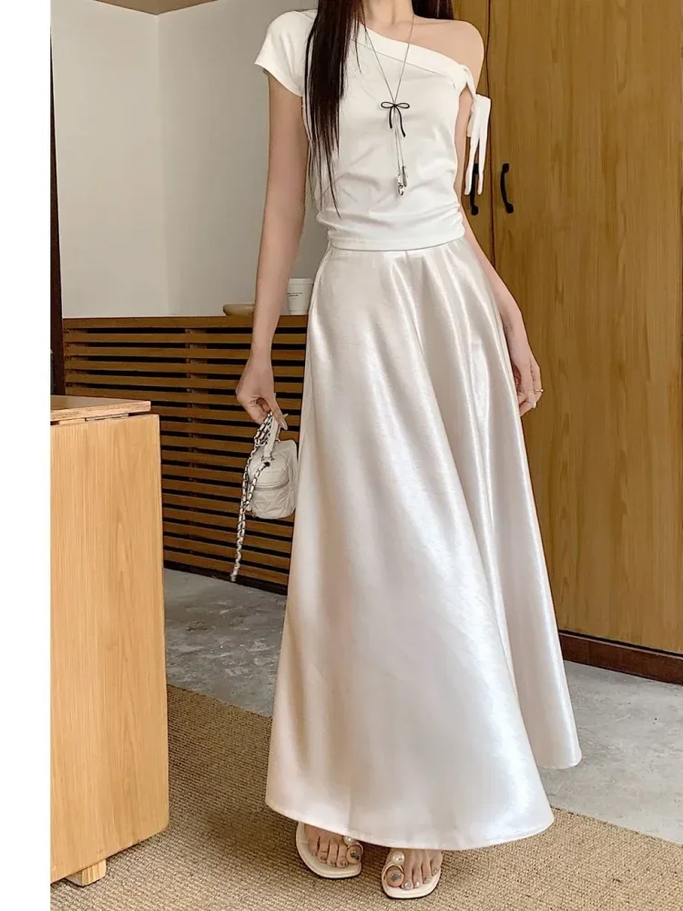 FADFAD Rok midi satin aneka warna yang minimalis dan modis