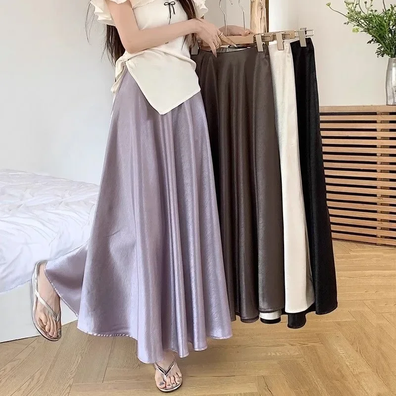 FADFAD Rok midi satin aneka warna yang minimalis dan modis