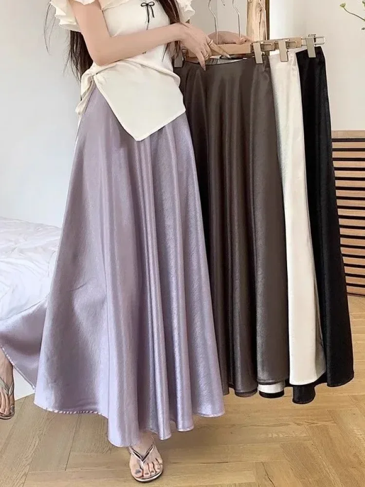 FADFAD Rok midi satin aneka warna yang minimalis dan modis