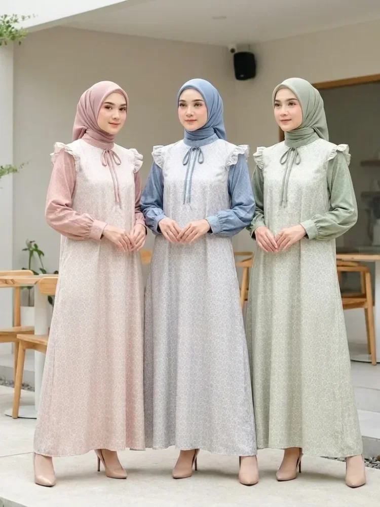ASAYA Dress kemeja wanita lengan panjang motif print kotak bunga kombinasi elegan model kekinian