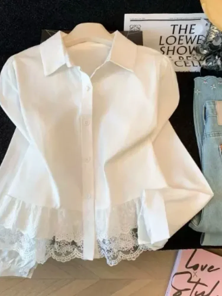 CHICMORE Atasan wanita kemeja lengan panjang model kekinain warna solid gaya formal