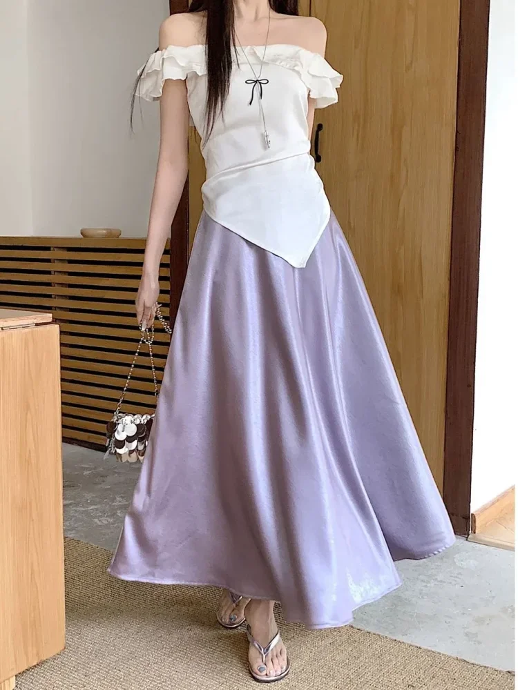 FADFAD Rok midi satin aneka warna yang minimalis dan modis